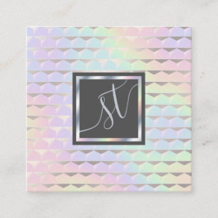Iridescent Faux Holographic Pattern Monogram Vierkante Visitekaartje