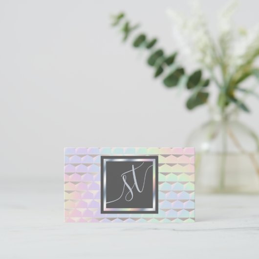 Iridescent Faux Holographic Pattern Monogram Visitekaartje (Staand voorkant)