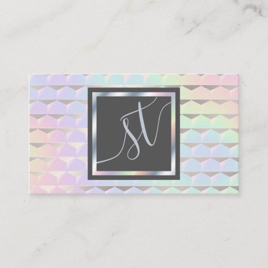 Iridescent Faux Holographic Pattern Monogram Visitekaartje (Voorkant)