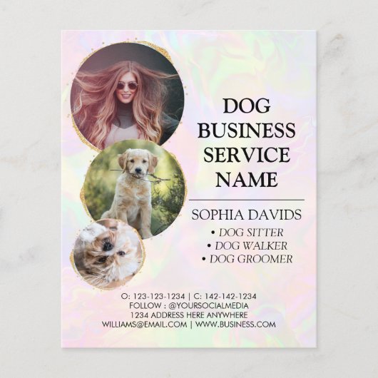 Iridescent Faux Holographic Walker Pet Sitting Flyer (Voorkant)