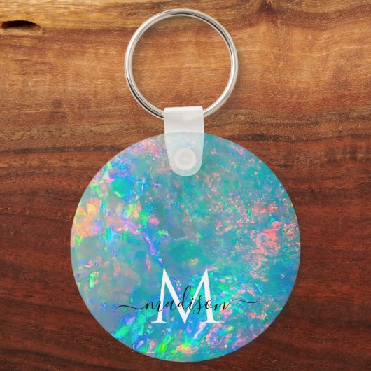 Iridescent Fire Opal Monogram Script Name Sleutelhanger (Achterkant)