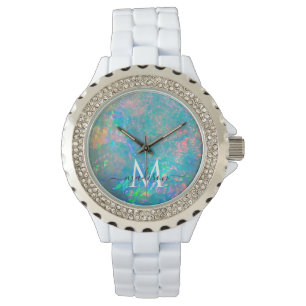 Iridescent Fire Opal Script Name Watch Horloge