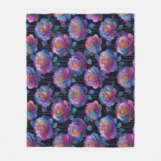 Iridescent Floral Wrapping met Red Ribbon Bow Fleece Deken (Voorkant)