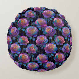 Iridescent Floral Wrapping met Red Ribbon Bow Rond Kussen