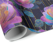 Iridescent Floral Wrapping with Red Ribbon Bow Cadeaupapier (Rol Hoek)
