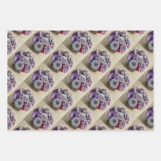 Iridescent Flowers Glittery Gold Gift Wrap Set Inpakpapier Vel (Voorkant)