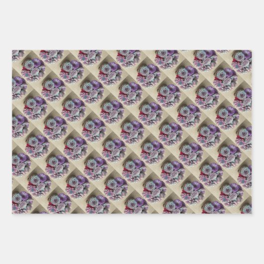 Iridescent Flowers Glittery Gold Gift Wrap Set Inpakpapier Vel (Voorkant 3)