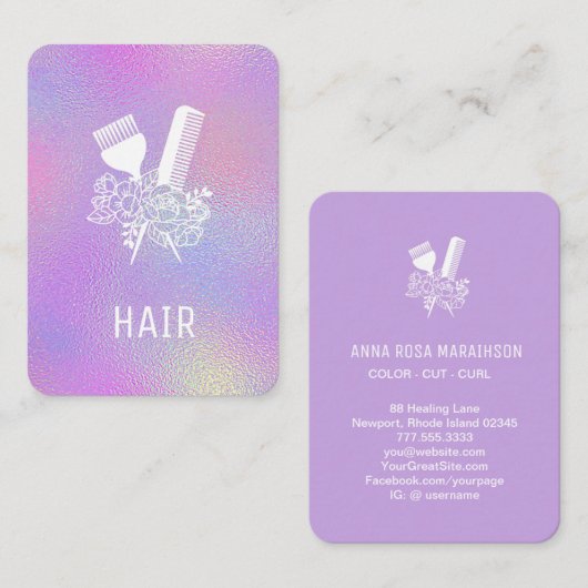 *~* Iridescent Foil Rainbow Comb Floral Brusal AP6 Visitekaartje (Voorkant / Achterkant)