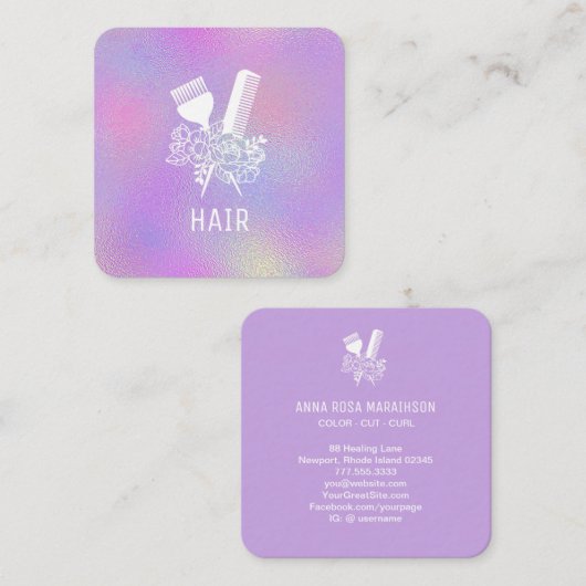 *~* Iridescent Foil Rainbow Comb Flowers Bruse AP6 Vierkante Visitekaartje (Voorkant / Achterkant)