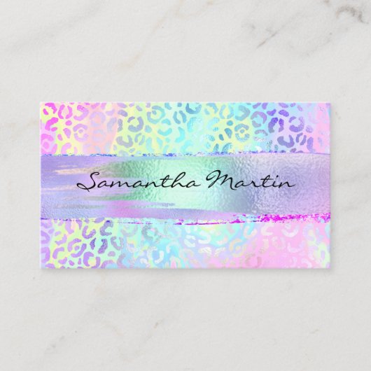 Iridescent Folie Brush Stroke regenboogluipaard ro Visitekaartje (Voorkant)
