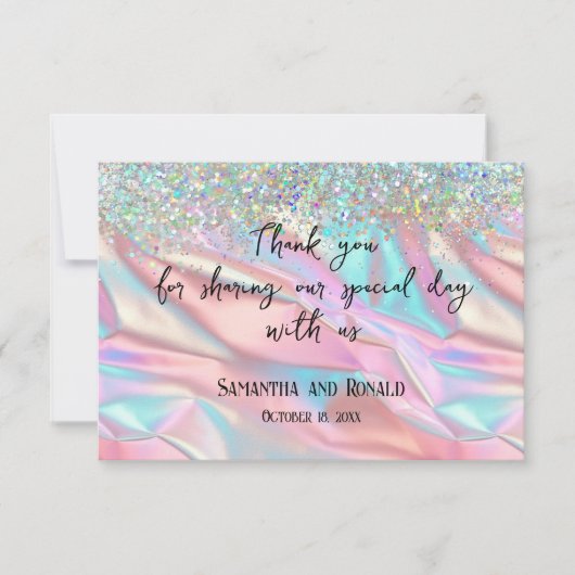 Iridescent Folie en Glitter Bruiloft Dank u Kaart (Voorkant)