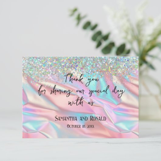 Iridescent Folie en Glitter Bruiloft Dank u Kaart (Staand voorkant)