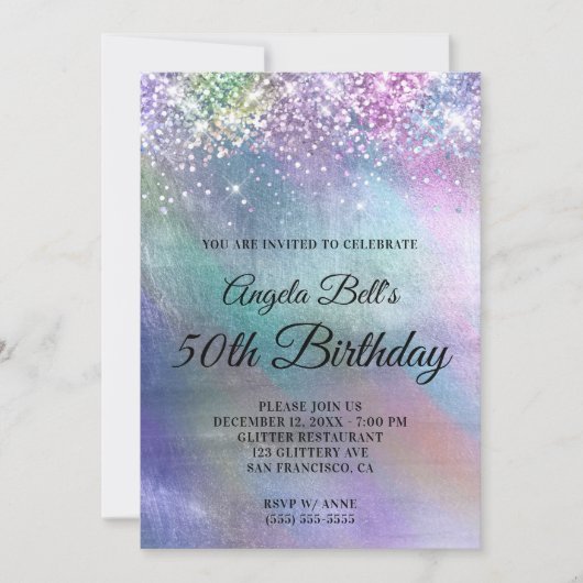 Iridescent Folie en Sparkly Glitter Birthday Kaart (Voorkant)