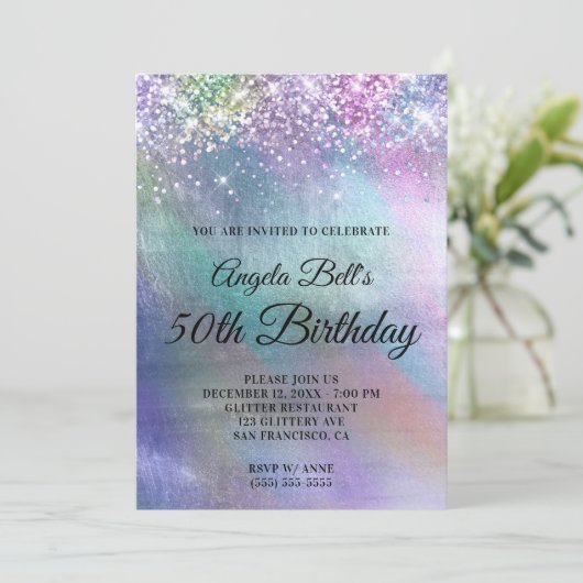Iridescent Folie en Sparkly Glitter Birthday Kaart (Staand voorkant)