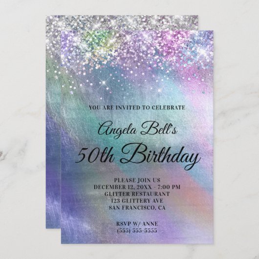 Iridescent Folie en Sparkly Glitter Birthday Kaart (Voorkant / Achterkant)