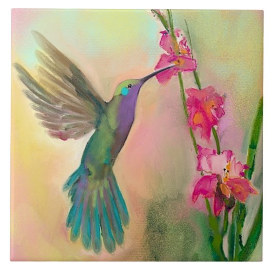 Iridescent Garden Hummingbird Ceramic Kitchen Tege Tegeltje (Voorkant)