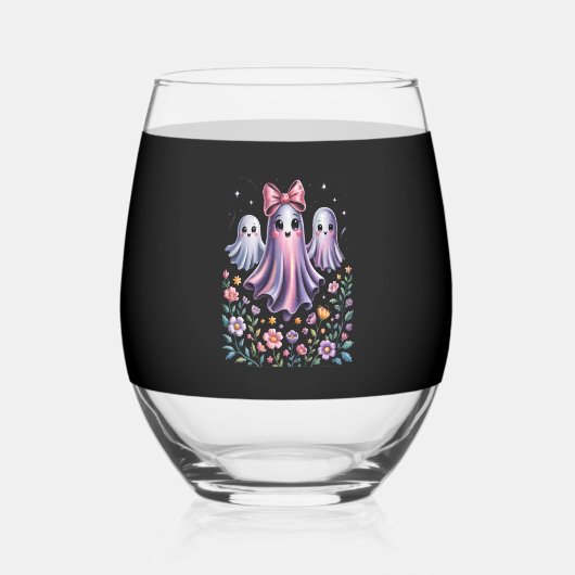 Iridescent Ghost Girly Halloween Wijnglas Zonder Voet (Voorkant)