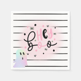Iridescent Ghost Hey Boo Pastel Halloween Verjaard Servet