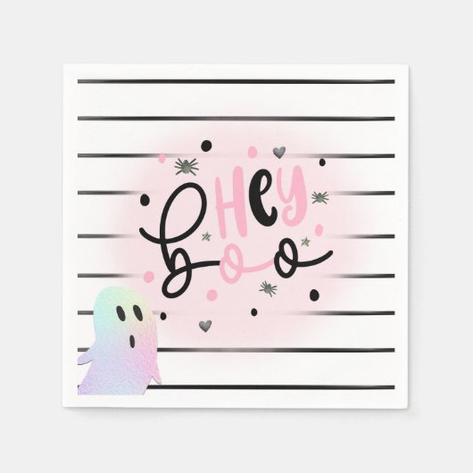 Iridescent Ghost Hey Boo Pastel Halloween Verjaard Servet (Voorkant)