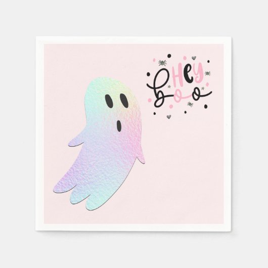 Iridescent Ghost Hey Boo Pastel Halloween Verjaard Servet (Voorkant)