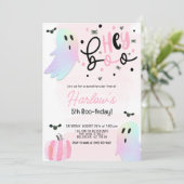 Iridescent Ghost Hey Boo Pink Halloween Verjaardag Kaart (Staand voorkant)