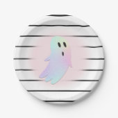 Iridescent Ghost Hey Boo Pink Halloween Verjaardag Papieren Bordje (Voorkant)