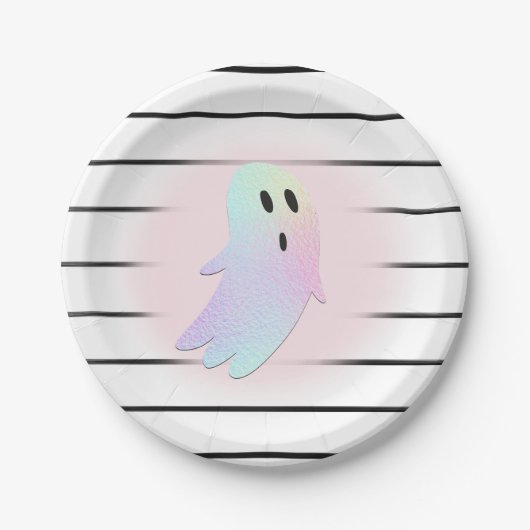 Iridescent Ghost Hey Boo Pink Halloween Verjaardag Papieren Bordje (Voorkant)