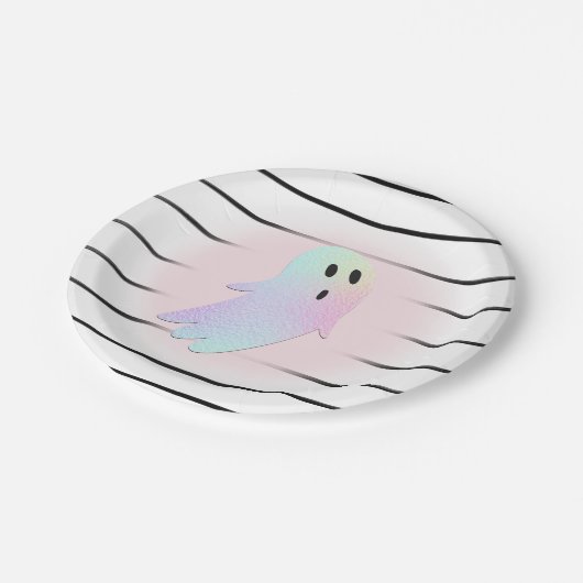 Iridescent Ghost Hey Boo Pink Halloween Verjaardag Papieren Bordje (Gekanteld)
