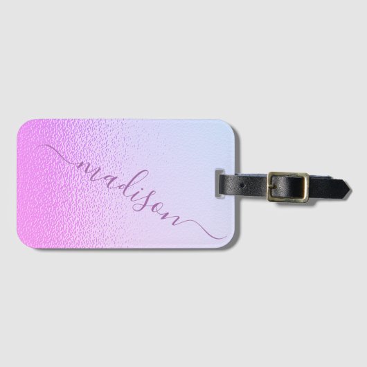 Iridescent Girly Pink Shimmer Persoonlijke naam Bagagelabel (Voorkant (horizontaal))
