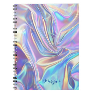 Iridescent Glanzende Metalen Stof, Script Naam Notitieboek
