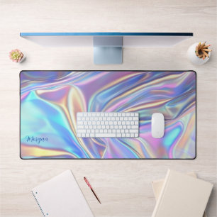 Iridescent Glanzende Metallic Stof, Script Naam Bureaumat