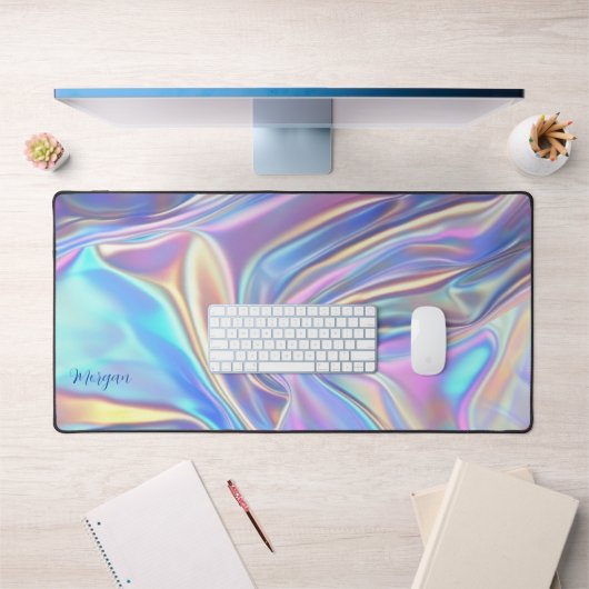 Iridescent Glanzende Metallic Stof, Script Naam Bureaumat (Kantoor 1)