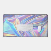 Iridescent Glanzende Metallic Stof, Script Naam Bureaumat (Keyboard & Muis)