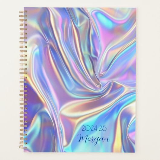 Iridescent Glanzende Metallic Stof, Script Naam Planner (Voorkant)