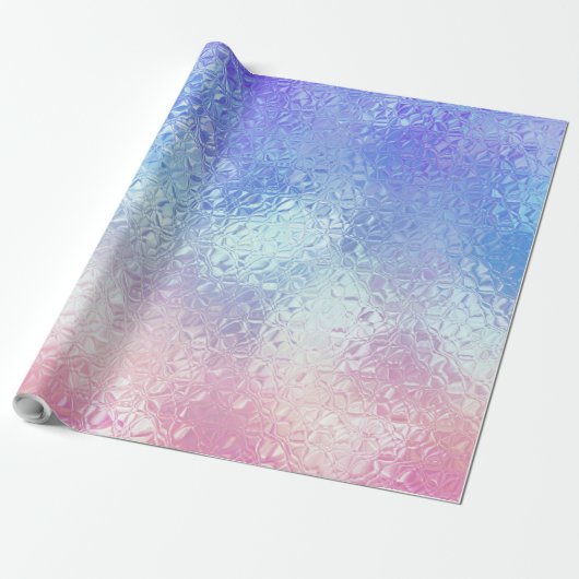 Iridescent glass 2 roos goud en blauwe ombre cadeaupapier (Uitgerold)