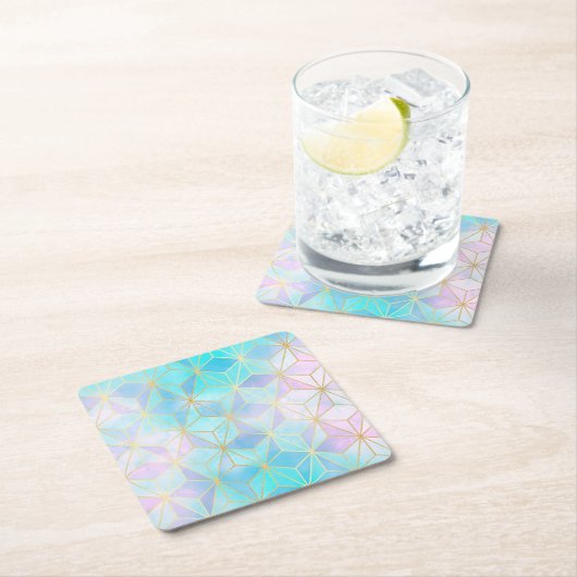 Iridescent Glass Geometric Patroon Kartonnen Onderzetters (Insitu)