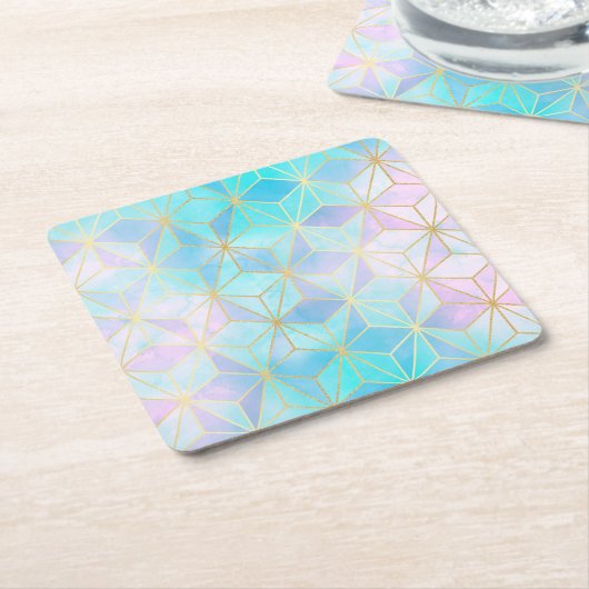 Iridescent Glass Geometric Patroon Kartonnen Onderzetters (Schuin)