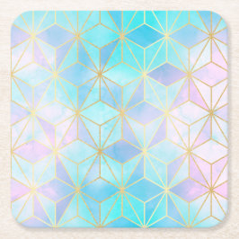 Iridescent Glass Geometric Patroon Kartonnen Onderzetters
