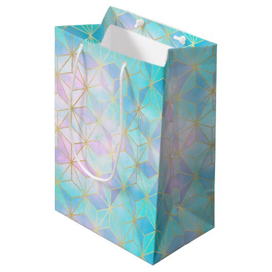 Iridescent Glass Geometric Patroon Medium Cadeauzakje (Voorkant Gekanteld)