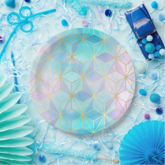 Iridescent Glass Geometric Patroon Papieren Bordje (Feest)