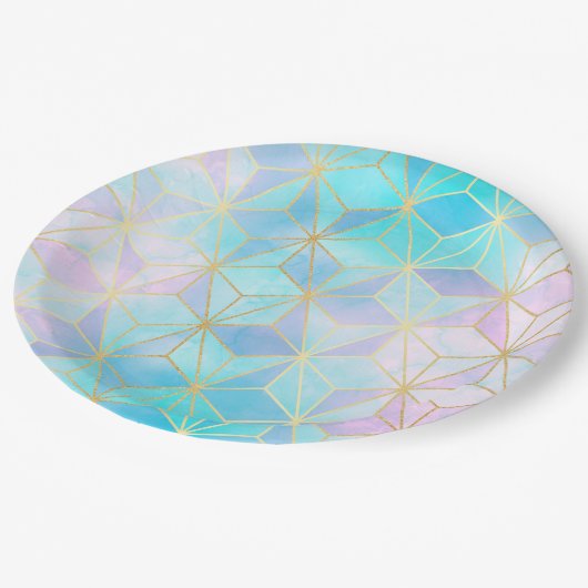 Iridescent Glass Geometric Patroon Papieren Bordje (Gekanteld)