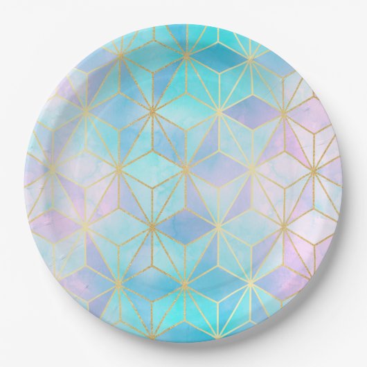 Iridescent Glass Geometric Patroon Papieren Bordje (Voorkant)