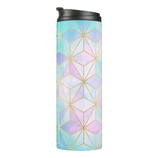 Iridescent Glass Geometric Patroon Thermosbeker (Geroteerd rechts)