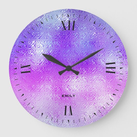 Iridescent glazen ombre blauw tot roze grote klok (Voorkant)