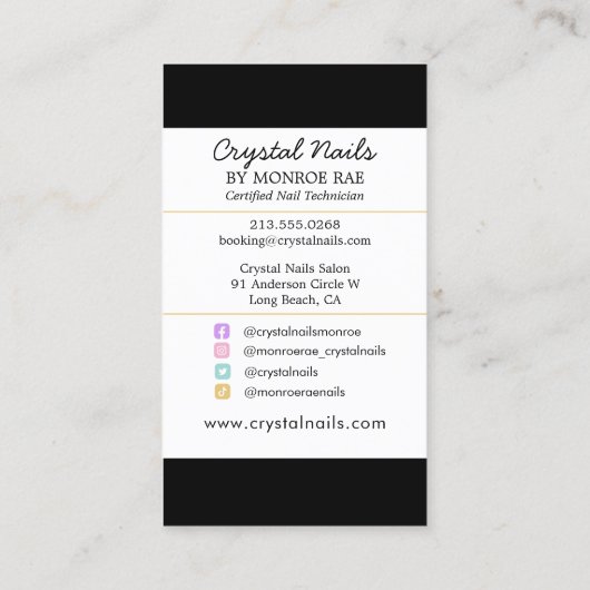 Iridescent Glitter Nail-technicus Salon Crystals  Visitekaartje (Achterkant)