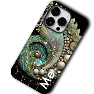 Iridescent Glittery Organic Sea Shells, Blauwgroen Case-Mate iPhone 14 Pro Hoesje