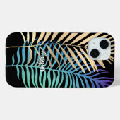 Iridescent/Gold Tropical Leaves Script naam, zwart Case-Mate iPhone Case (Achterkant (horizontaal))