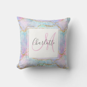 Iridescent goudglitter-monogram kussen