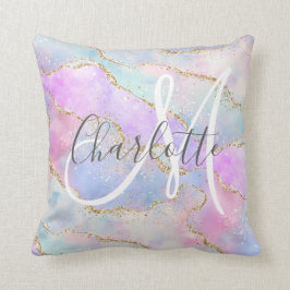 Iridescent goudglitter-monogram kussen