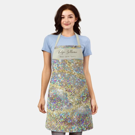 Iridescent goudglitter schoonheidsprofessioneel sc schort (Gedragen)